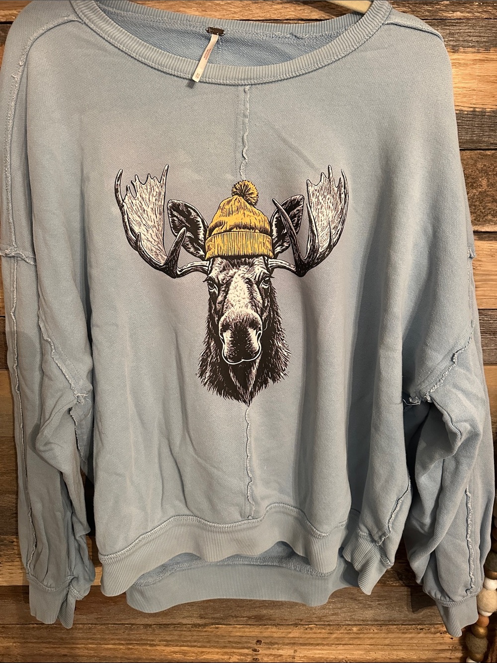 Light Blue Moose Graphic we the free Sweatshirt free people custom